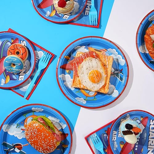 Miniatura 4 de 96 piezas de suministros para fiesta de avión, platos de fiesta de avión, servilletas, tenedores, decoraciones de cumpleaños para niños, fiesta