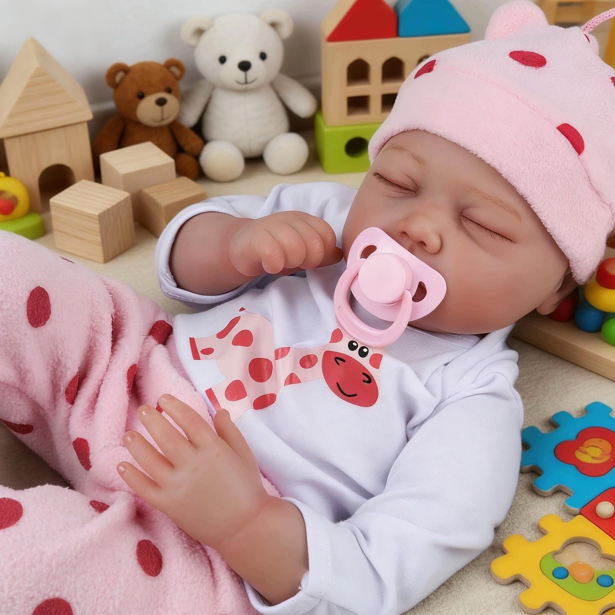 Bambola Realistica, 22 Pollici Bambole Reborn Bambola Morbida In Silicone E Vinile 55 Cm Reborn Femmina Con Accessori, Neonato Bambola Occhi Chiusi Giocattolo Per Bambine 3+ Anni