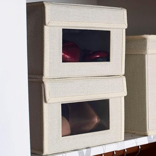 Miniatura 5 de Household Essentials Caja de zapatos pequeña con frente caída, paquete de 2, beige