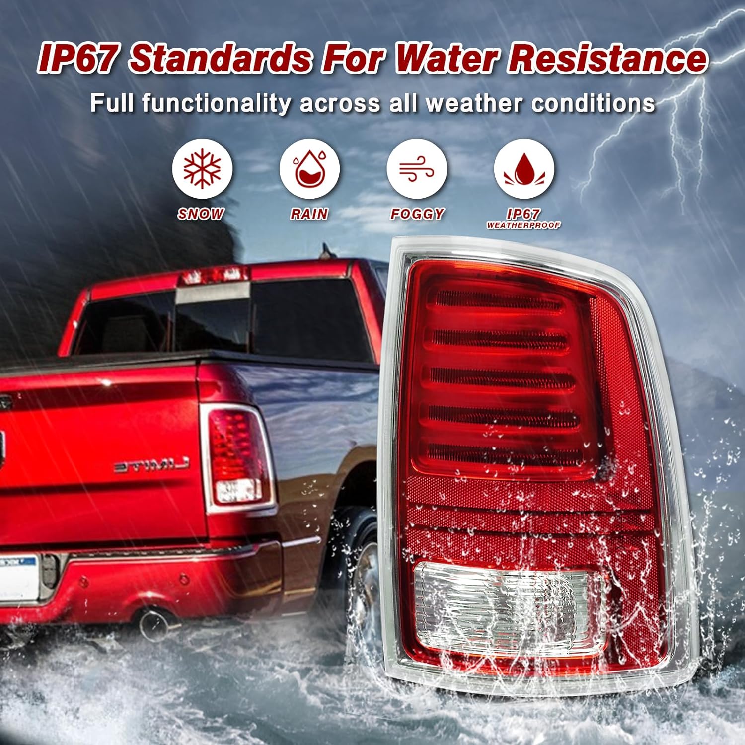 LED Tail Lights Compatible with 2014-2018 Dodge Ram 1500 2500 3500 Rear Lights Assemblies with LED Bulbs and Harness Replacement OEM 68093079AC 68093078AC (Red Chrome, 1 Pair)