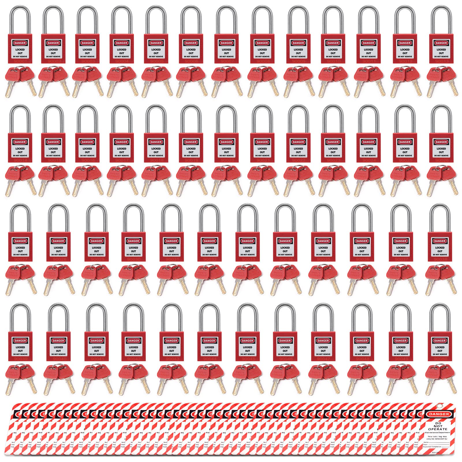 Alamanda Lockout Tagout Locks Loto Tags Lockout Locks Keyed Different Loto Safety Padlocks Lock Out Tag Out Kit for Lockout Station (50locks/50tags, Red)