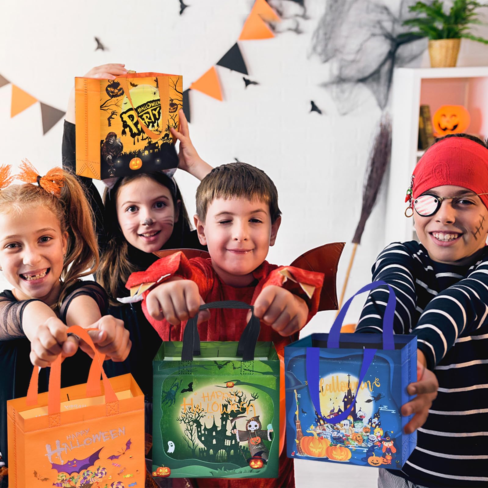 4 Borse In Tessuto Non Tessuto Per Halloween: Sacchetti Regalo Con Manici A Tema Zucca E Fantasmi