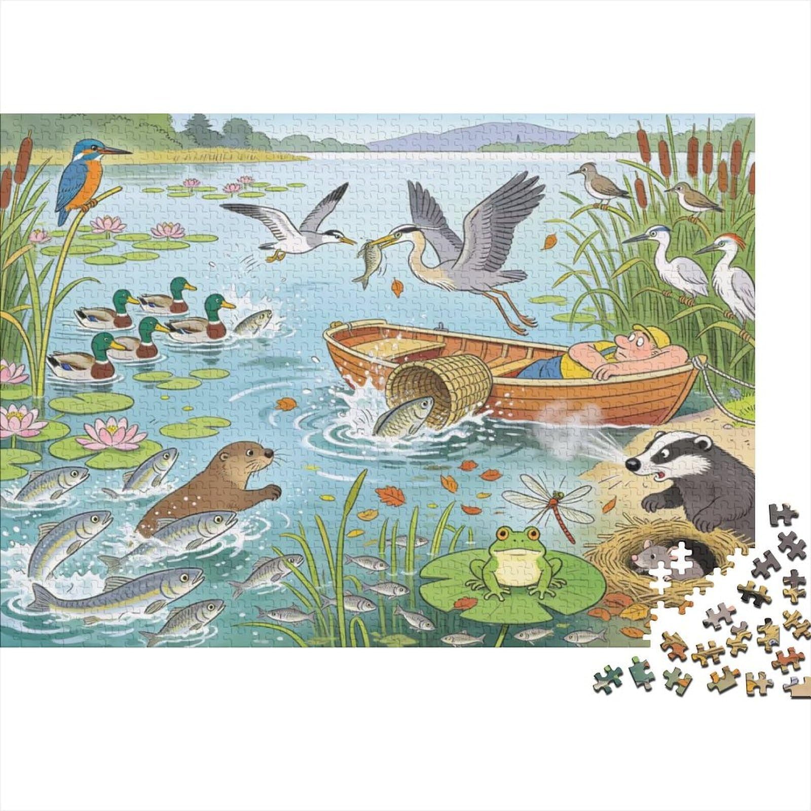 Norfolk Broads Otter Fishing Frenzy Wooden Jigsaw Puzzle Waterproof 1000 Piece Puzzles for Adults Gifts Challenging And Brainteasing Home Decoration — image 1
