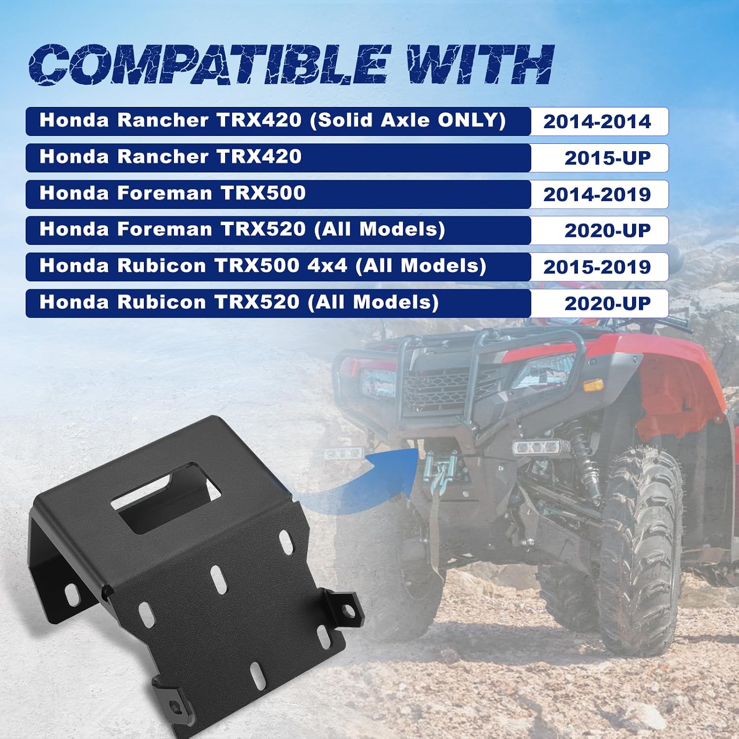 Winch Mount Plate, Fit For Honda Rancher Foreman Rubicon TRX420/500/520 2014-2026, OE 80106033