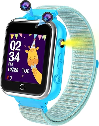PTHTECHUS Reloj inteligente para niños con música MP3, cámaras dobles, reproductor de video, 24 de juegos, grabadora, podómetro, despertador,