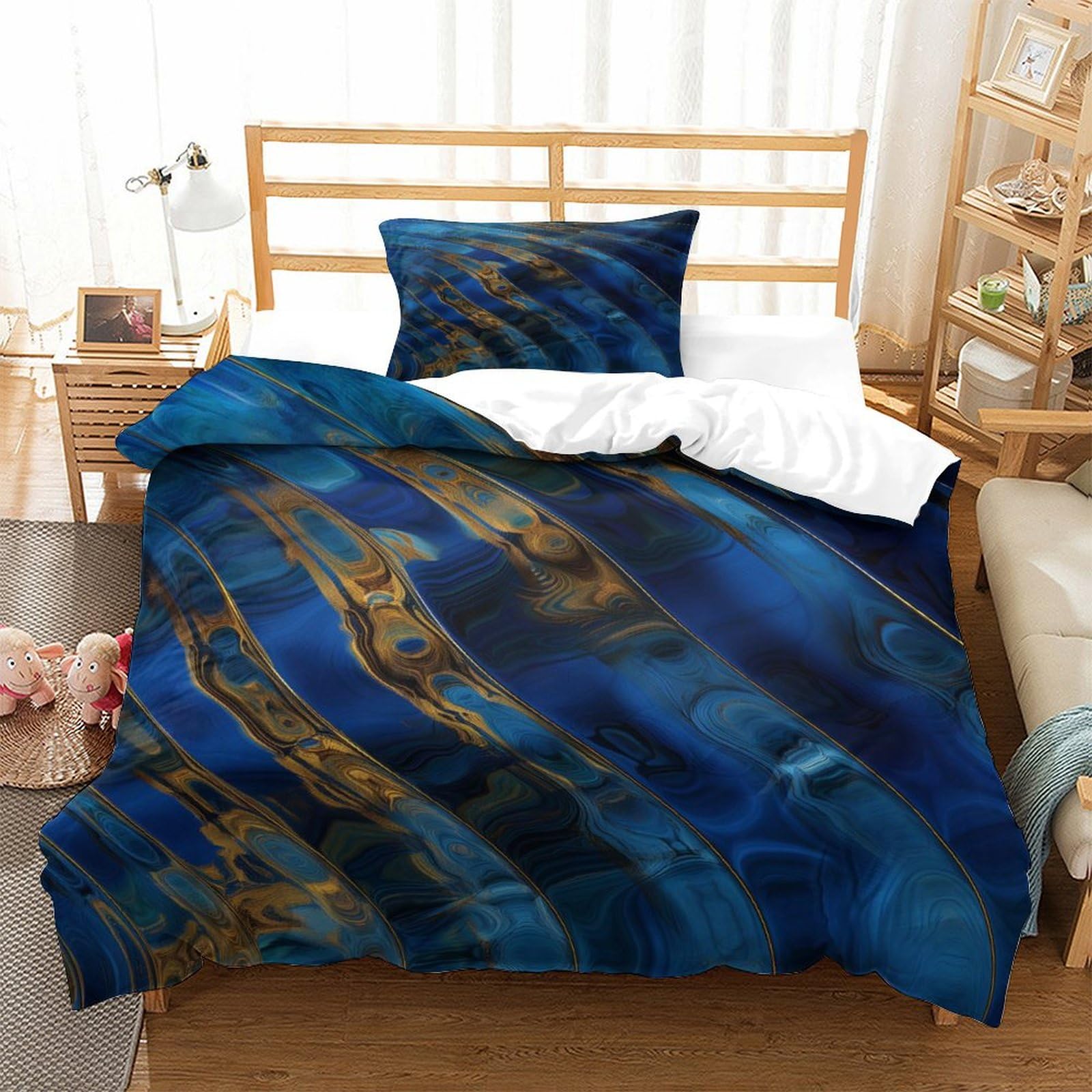 P1S9U7W5Y Artistic Abstract Blue 3D Printed Duvet Cover Set 3pcs Microfiber Blue Bedding Set Single（135x200cm）