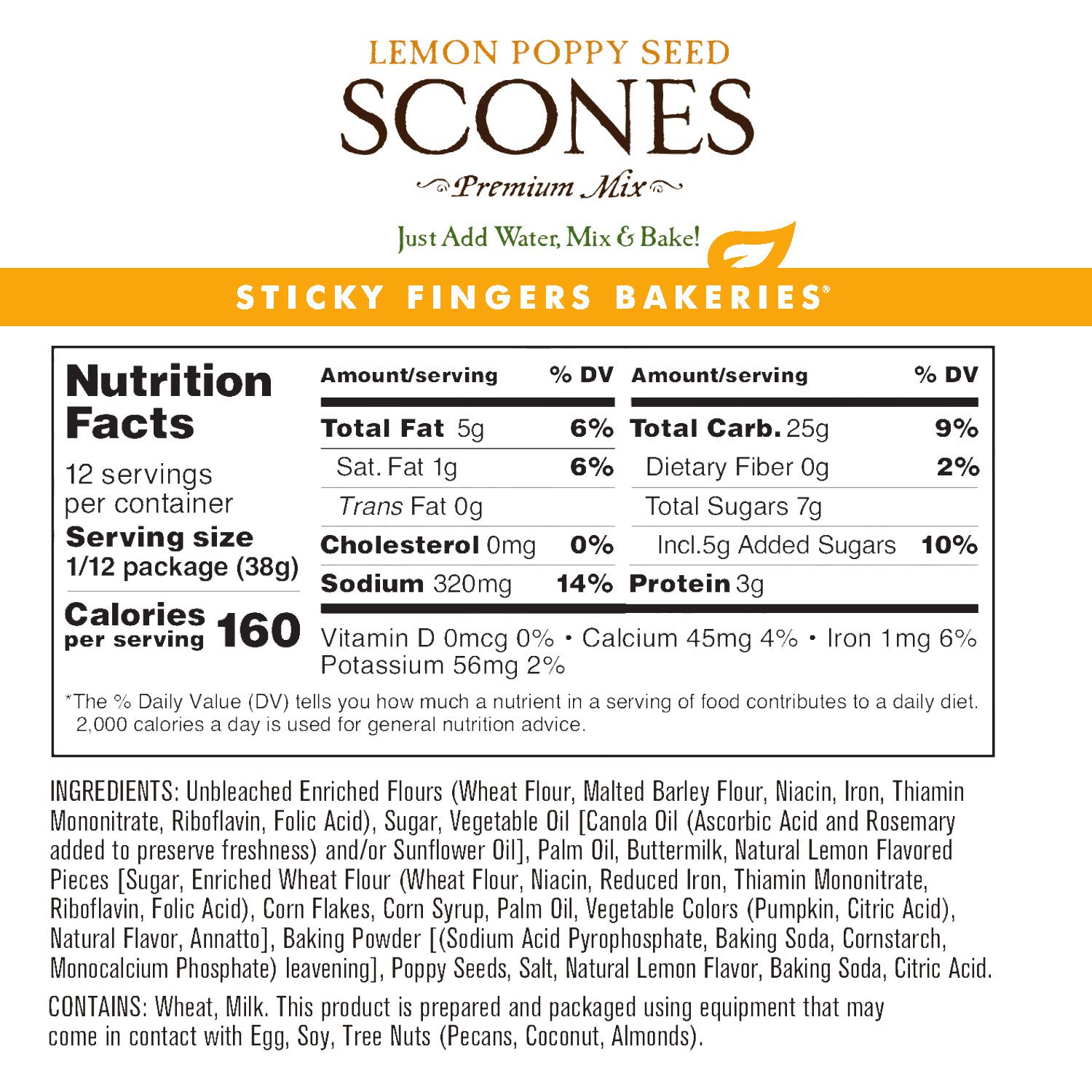 English Scone Mix, Lemon Poppyseed by Sticky Fingers Bakeries – Easy to Make English Scones Fresh Baked, Makes 12 Scones (2 pk)