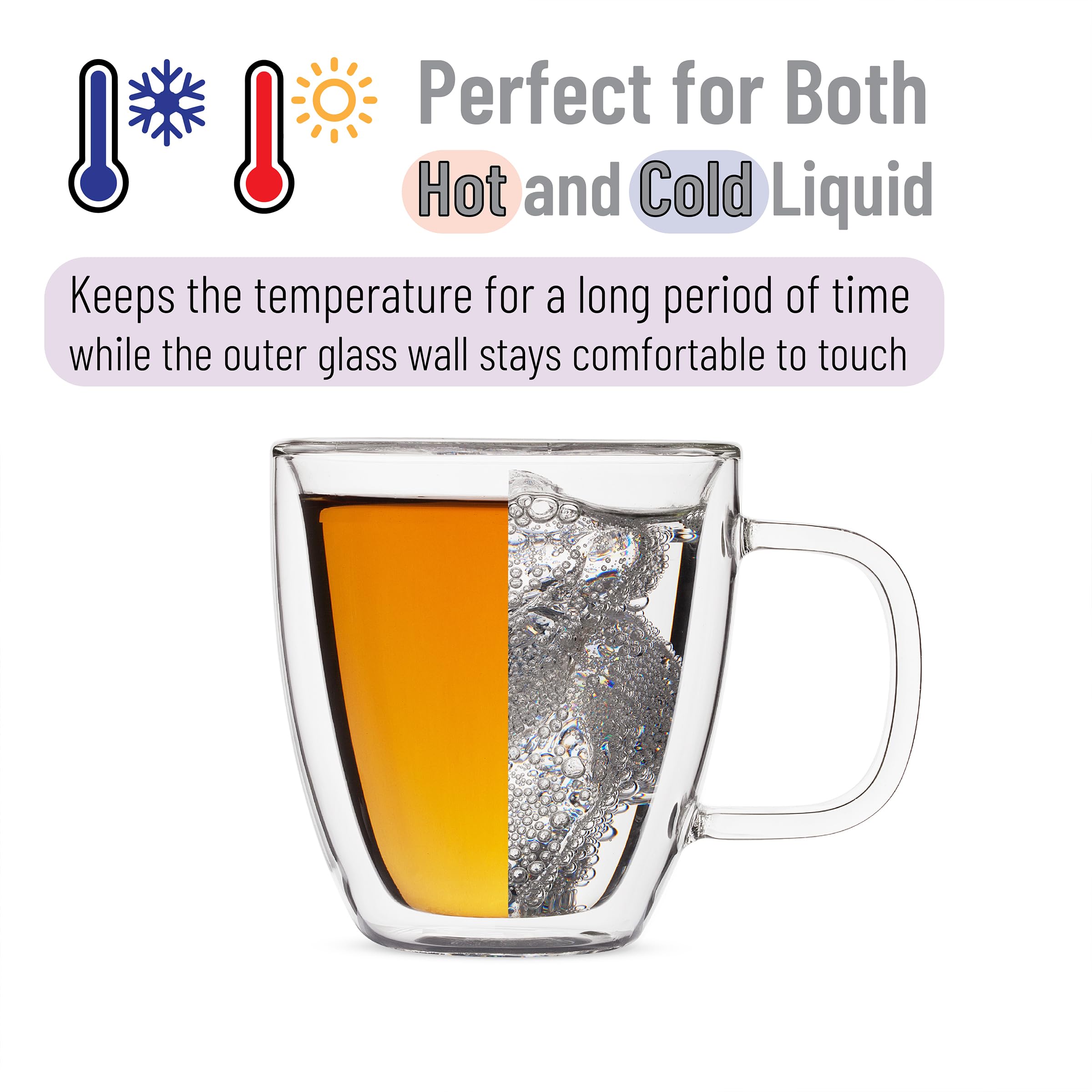 BTaT Doppelwandige Kaffeetassen aus Glas, 473 ml, isoliert, transparent, 6 Stück