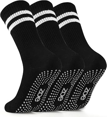 Pilates Socks - Non Slip Yoga Socks with Grippers, Sticky Barre Hospital Slipper Socks, 3-Pair Pack