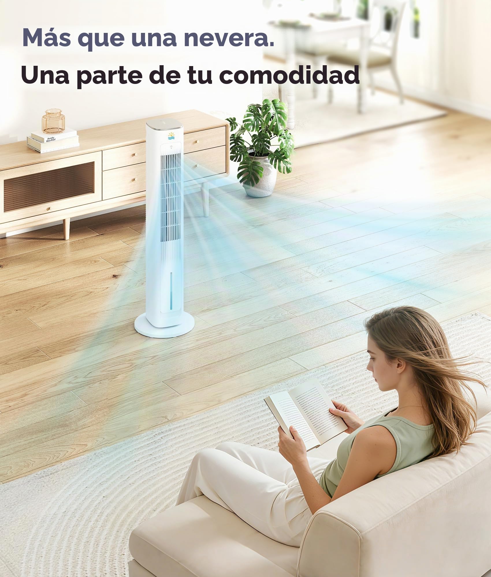 Enfriador de aire evaporativo portátil, ventiladores de enfriamiento 3 en 1 que soplan aire frío con tanque de agua de 3 l, ventilador de torre de 38 pulgadas para dormitorio