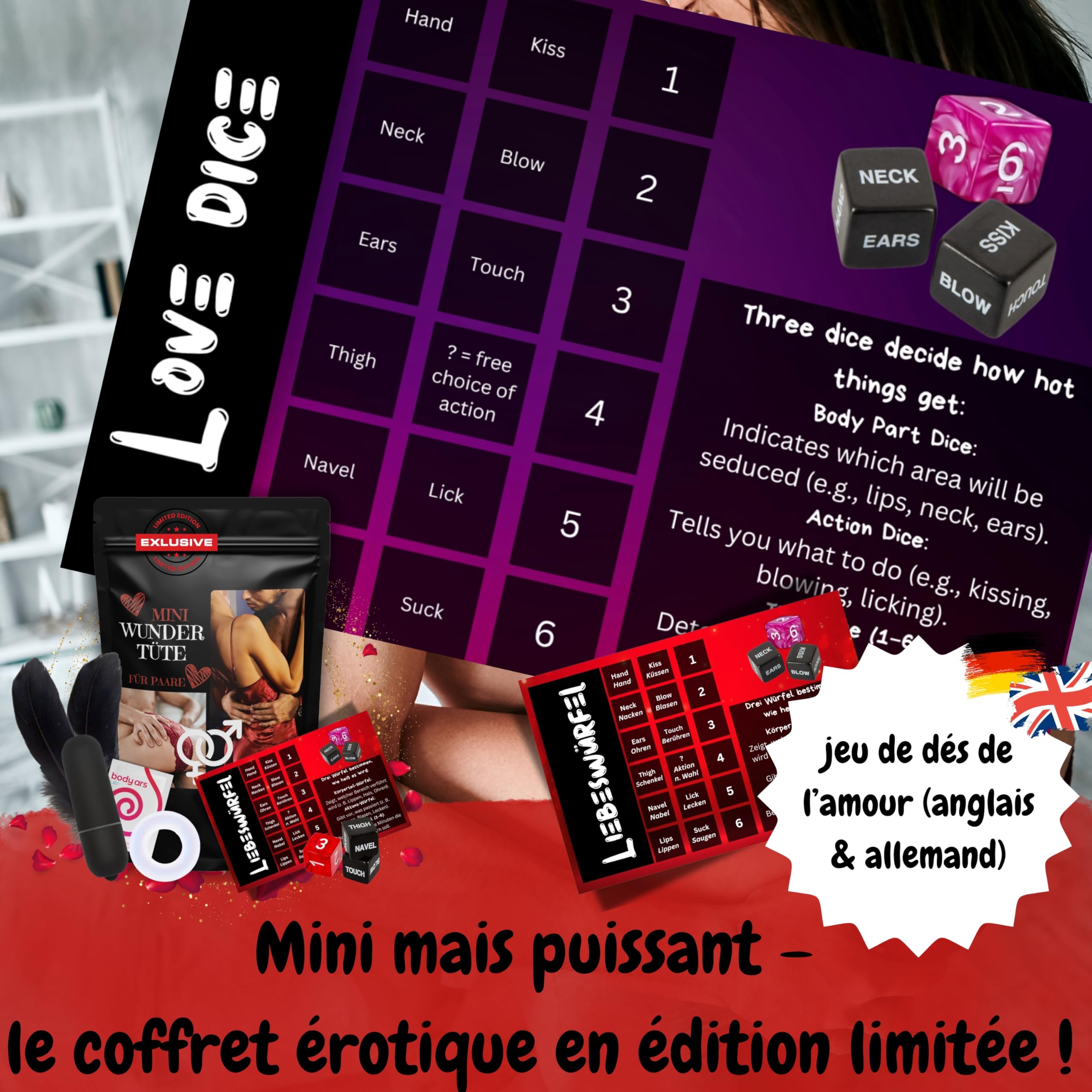 Pochette surprise pour elle et lui - Mini kit érotique en édition limitée - Pour adultes - Boîte surprise pour couples - Jouet sexuel pour hommes et femmes - Semainier sexy