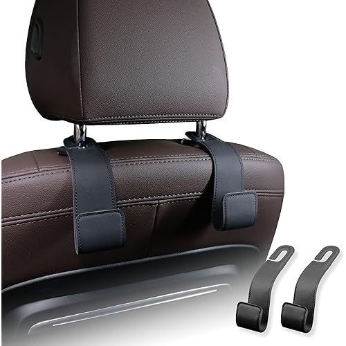 IRROMI Purse Holder for Car, 2 Pack Upgraded Car Seat Hooks for Hanging Purse and Bag, Leather Headrest Hooks for Car Back Seat, Car Organization Accessories (Black)