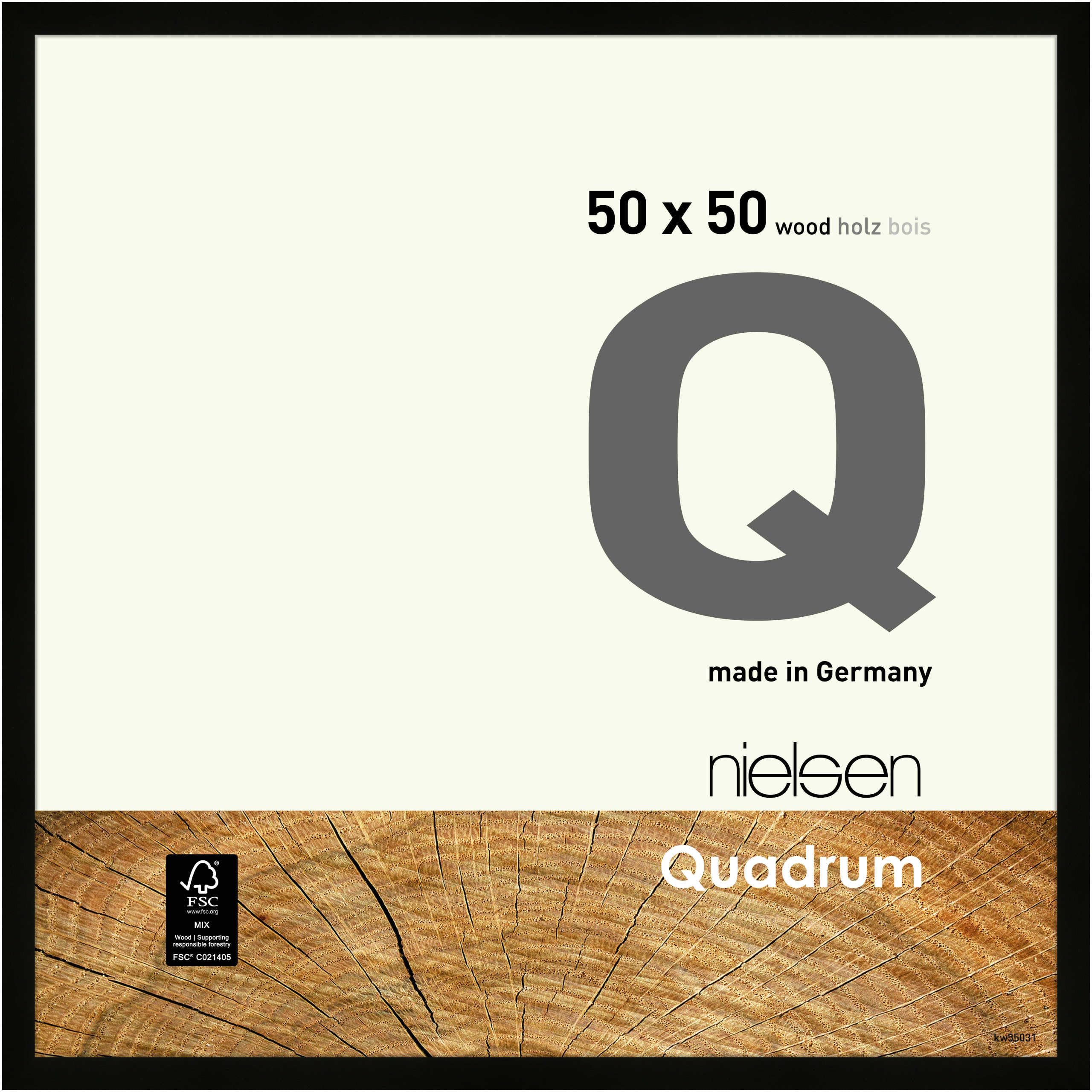 nielsen Quadrum Wooden Picture Frame - Black 50x50cm - with Float Glass and Easy Push-Turn Clips - for Photos and Art