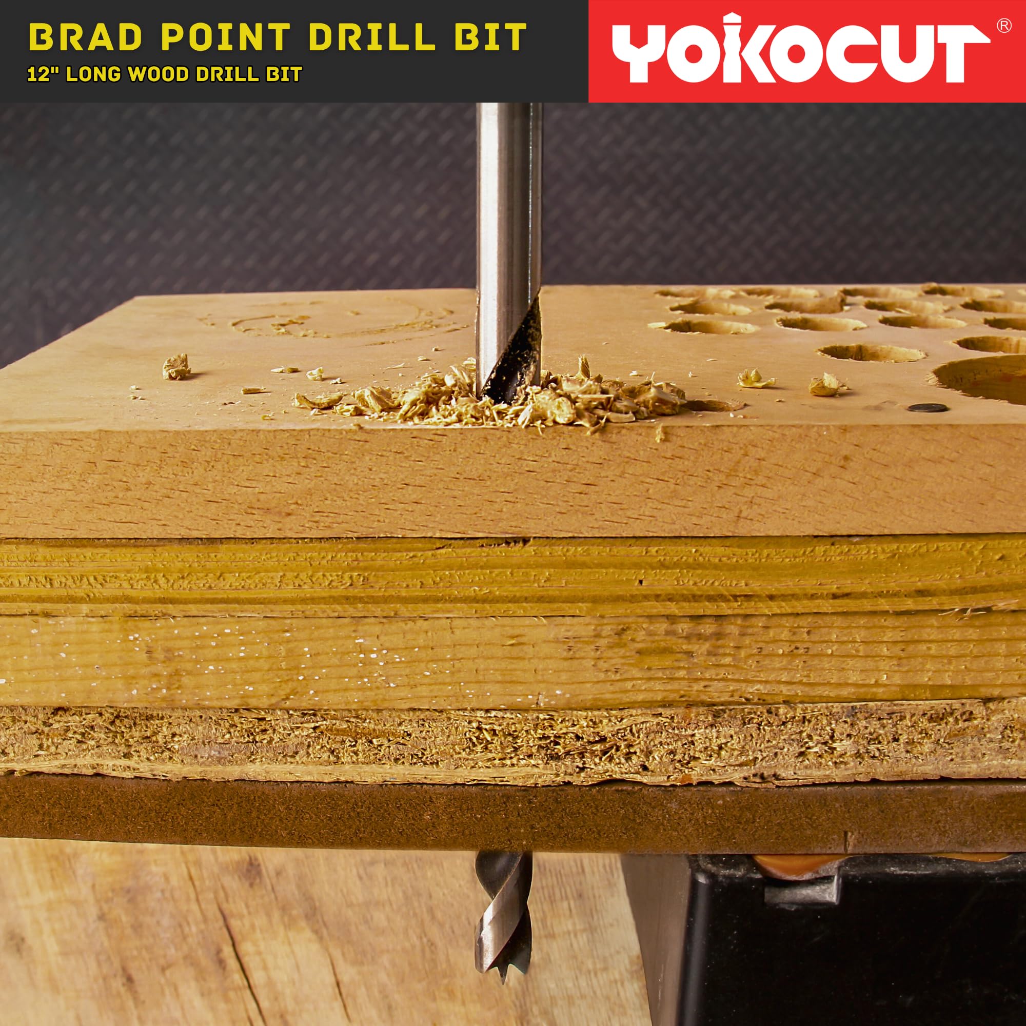 Brad Point Lot de 15 forets à bois de 30,5 cm de long, forets à pointe brasse de 0,3 cm à 1,27 cm pour le travail du bois, foret extra long pour bois dur, contreplaqué, PVC, cloison sèche, composites