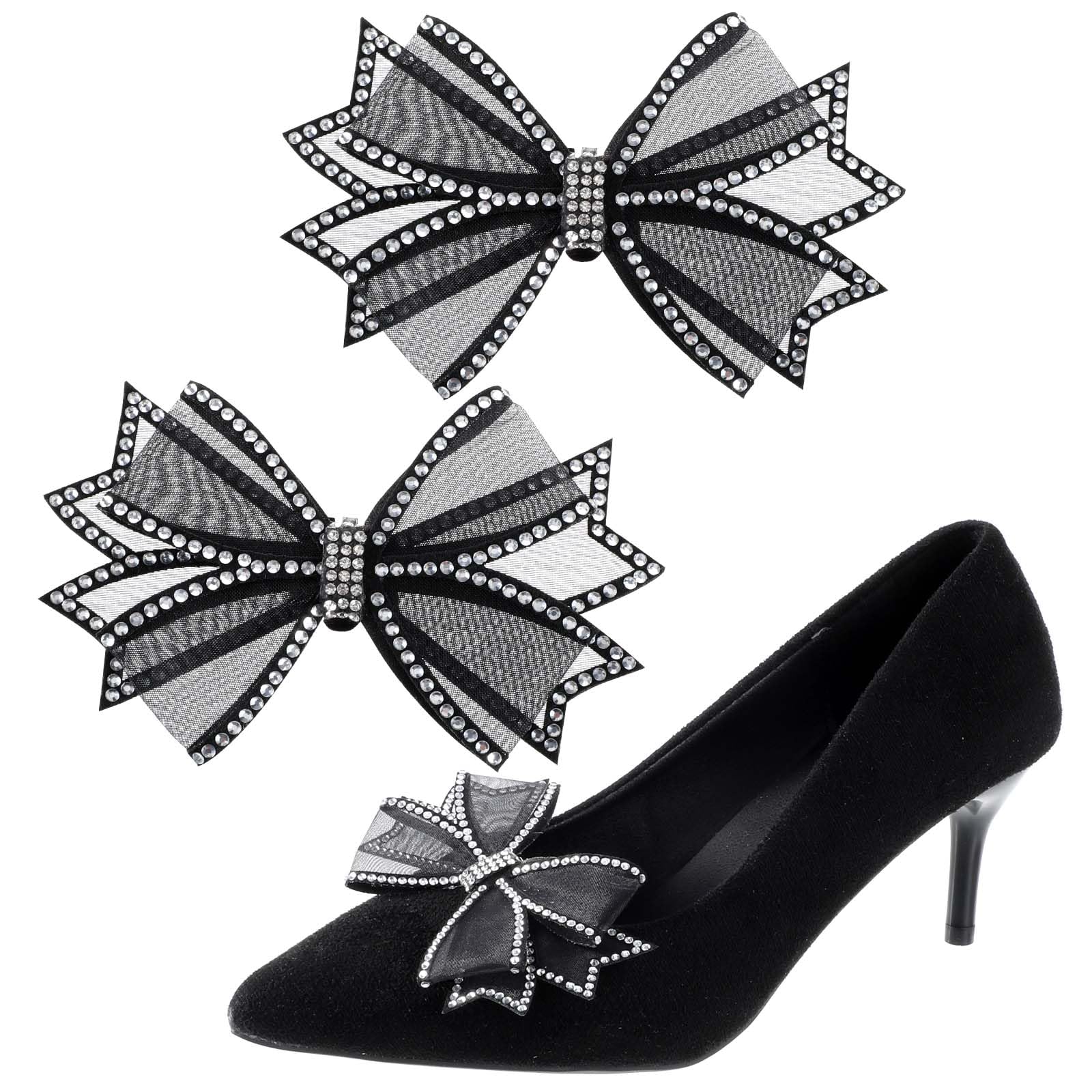 Shoe Clips for Women Dress Shoes 2 Pieces Mesh Bow Rhinestone High Heel Shoe Clips Removable Shoe Clips Rhinestone Shoe Clips Buckle Detachable Bow