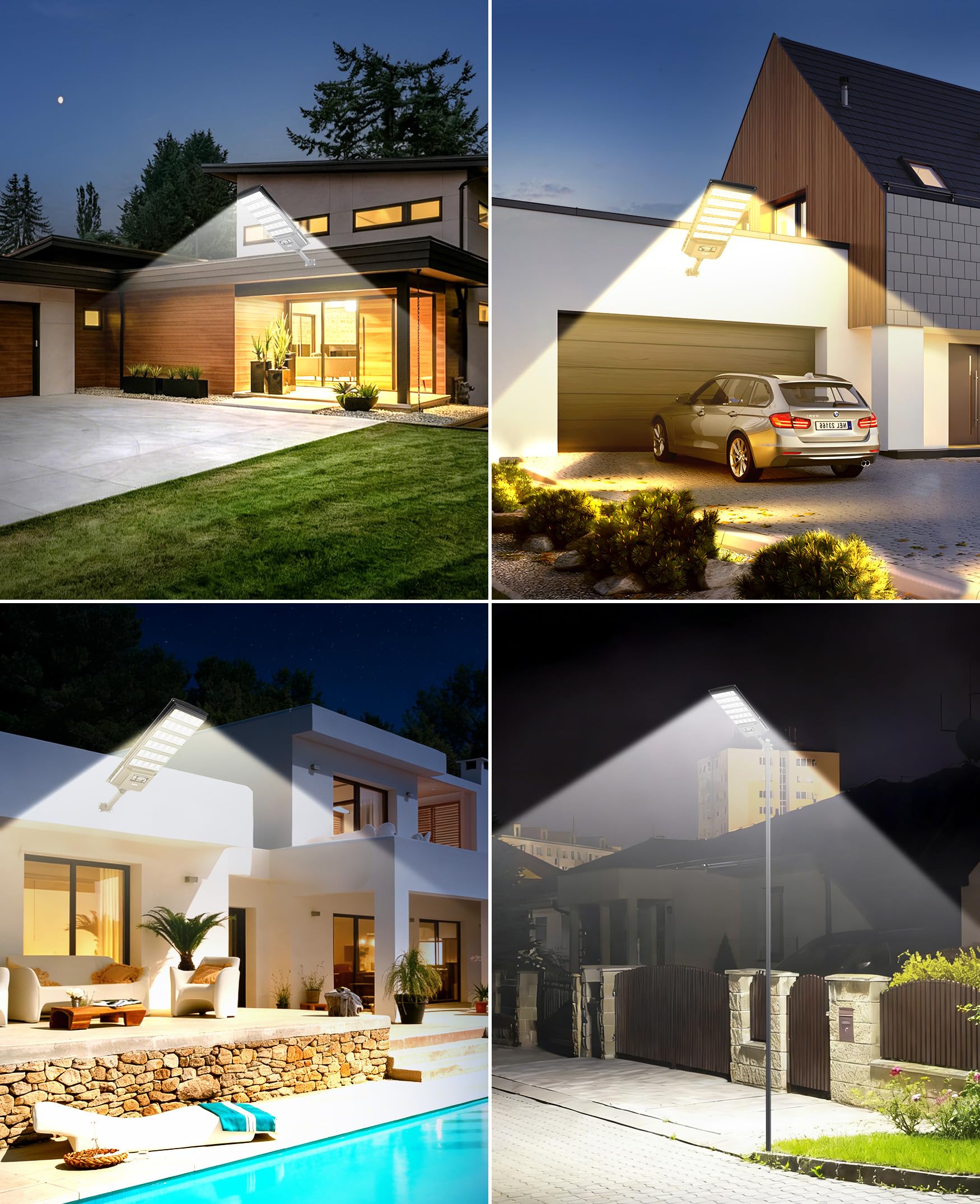 JAYNLT Farolas Solares Exterior, Foco Solar de Seguridad con Sensor de Movimiento, 6500K Luces Solar Exterior para Jardín, Patio, Tienda-2 Unidades