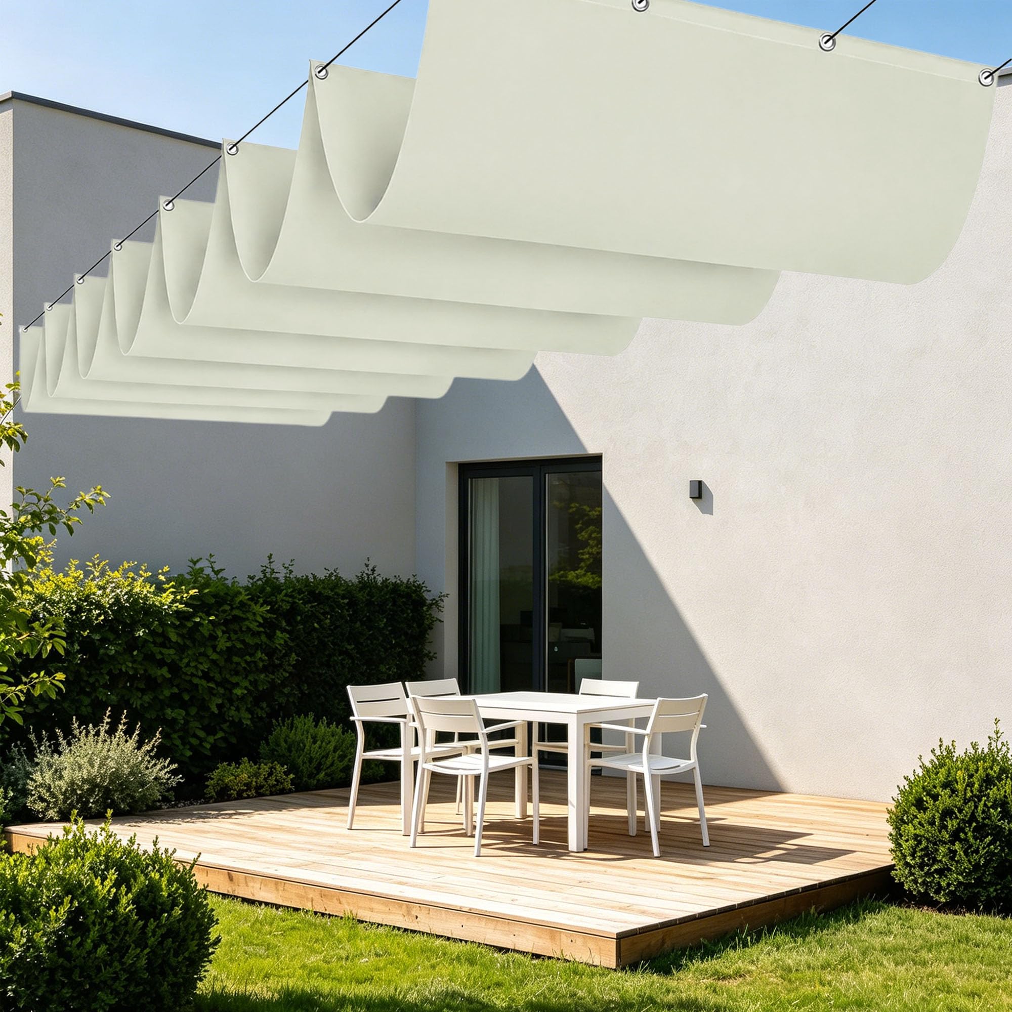 Toile ombrage rétractable vagues rideau de fraîcheur pour patio en été