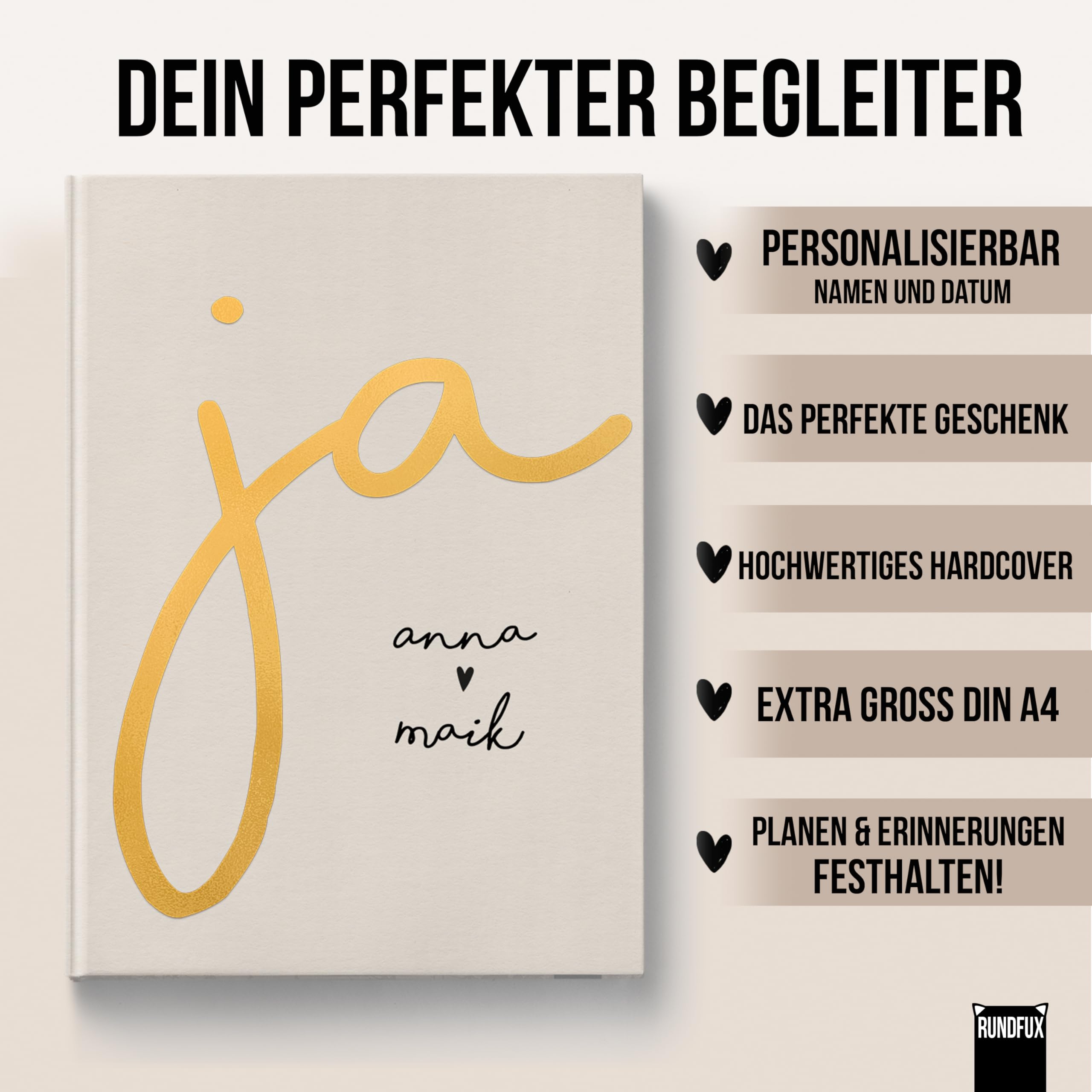 XXL Wedding Planner (JA-Design Gold) - Hochzeitsplaner extra Groß DIN A4 - Boho mit oder ohne Personalisierung 02