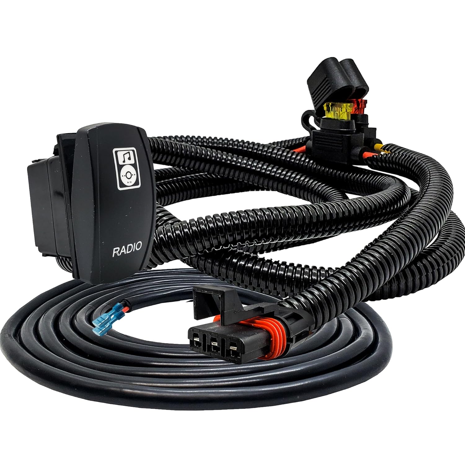 OZ-USA Pulse Power Busbar Plug Wiring Harness with Laser-Etched Radio On/Off Rocker Switch Compatible with Polaris RZR Pro General Ranger Crew XP 2018-2025