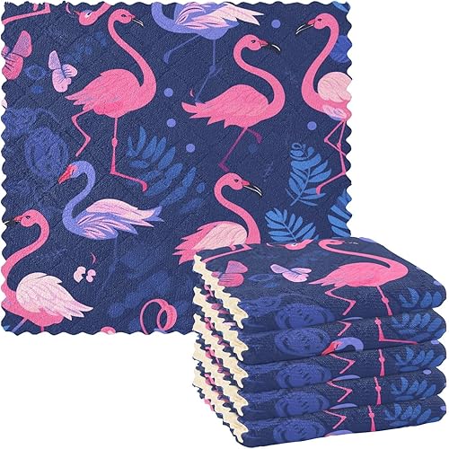 Miniatura 1 de Toalla absorbente de microfibra rosa y azul Flamingo Juego de toallas de té de vacaciones Terry paño de cocina toallas de mano colgantes