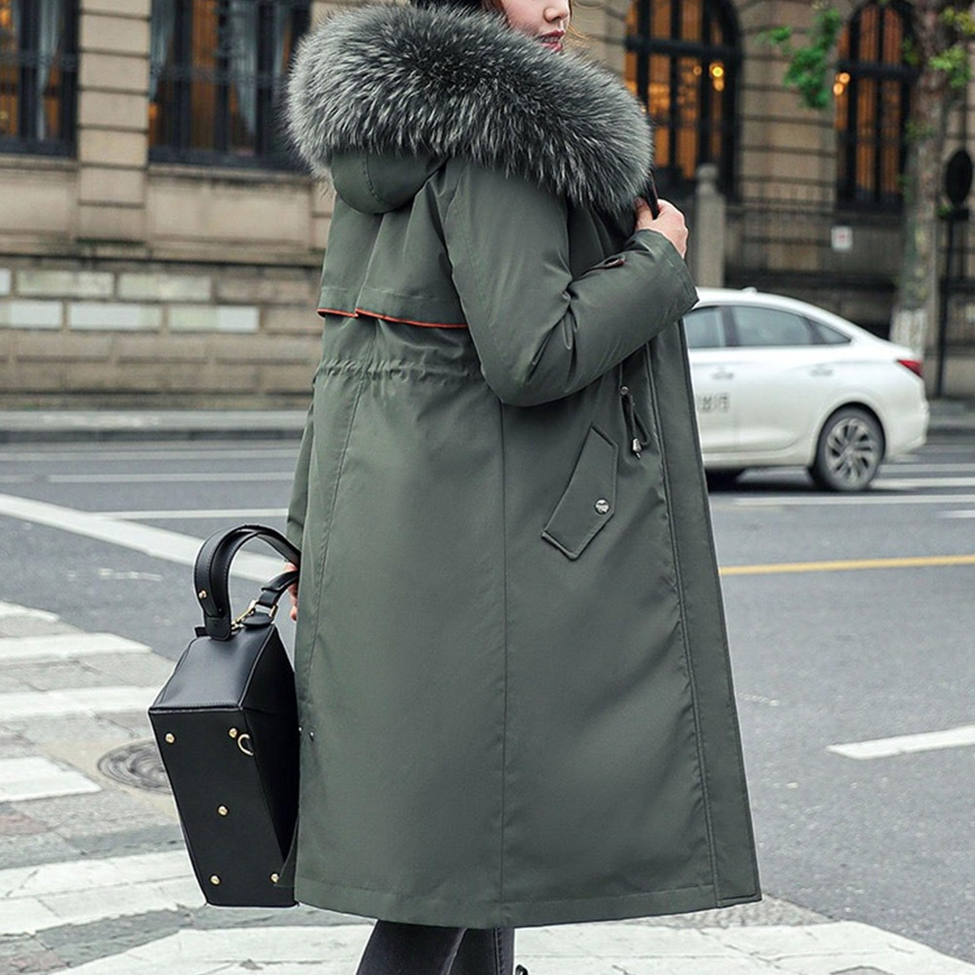 Giacca da donna in cotone double face ginocchio sopra dimagrante parka cappotto con cappuccio in pelliccia collare staccabile spesso capispalla