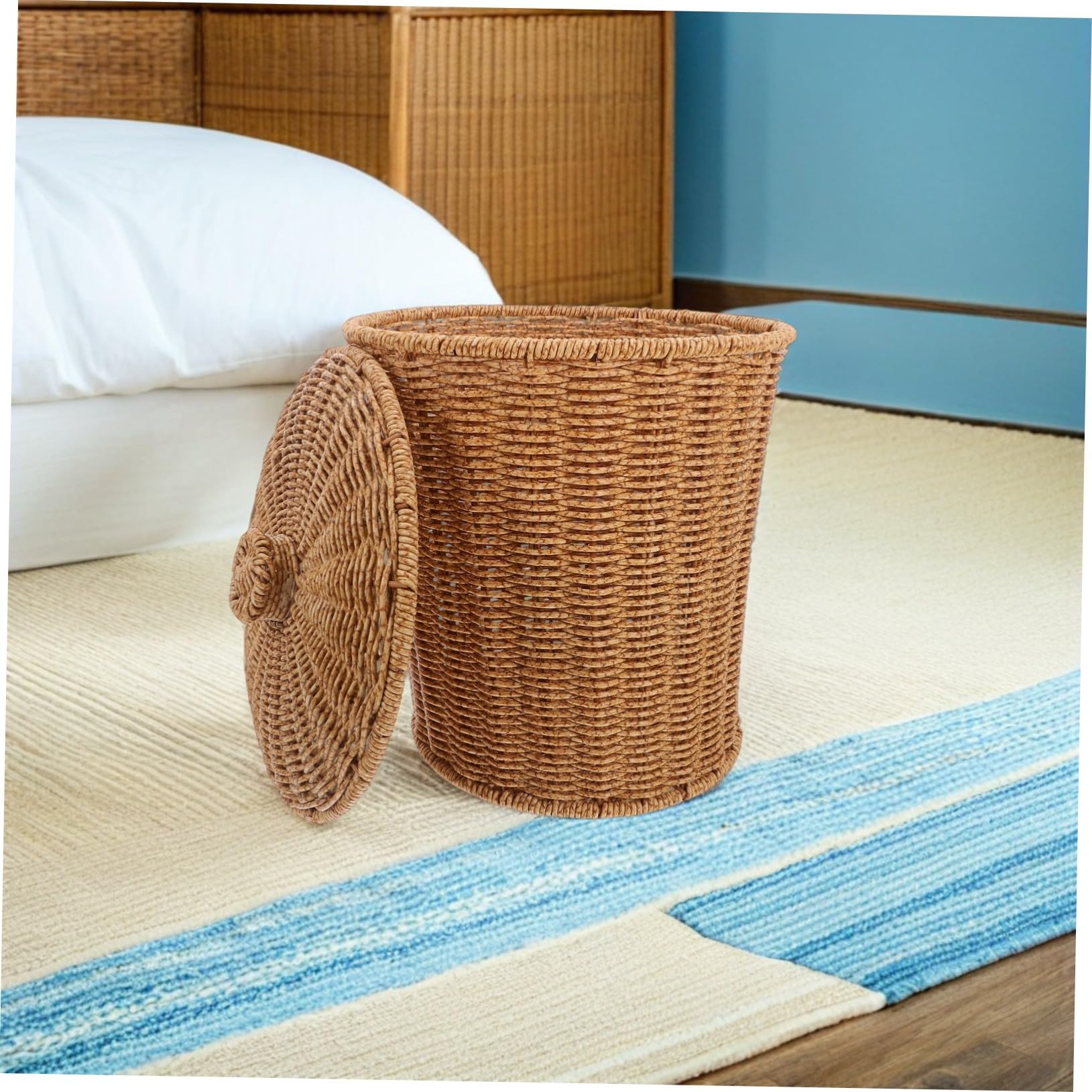 Cabilock Cesta Diseño Elegante y Apilable Tejida de Almacenamiento Solución Versátil con Tapa de Plástico y Hierro para Ropa y Objetos Domésticos