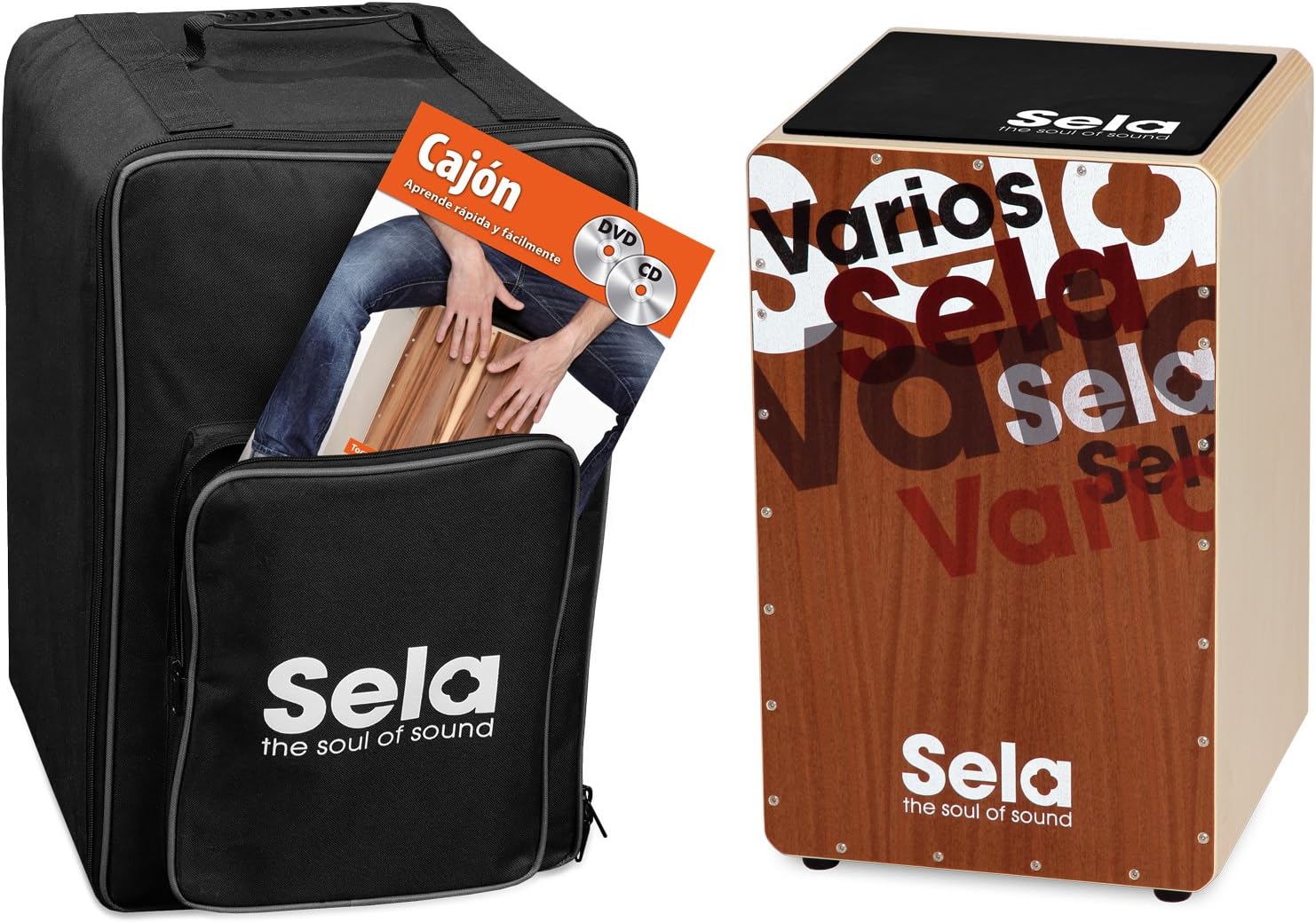 Sela SE 127 ES Varios Cajon Set with backpack, cajon pad, Spanish cajon method, CD and DVD