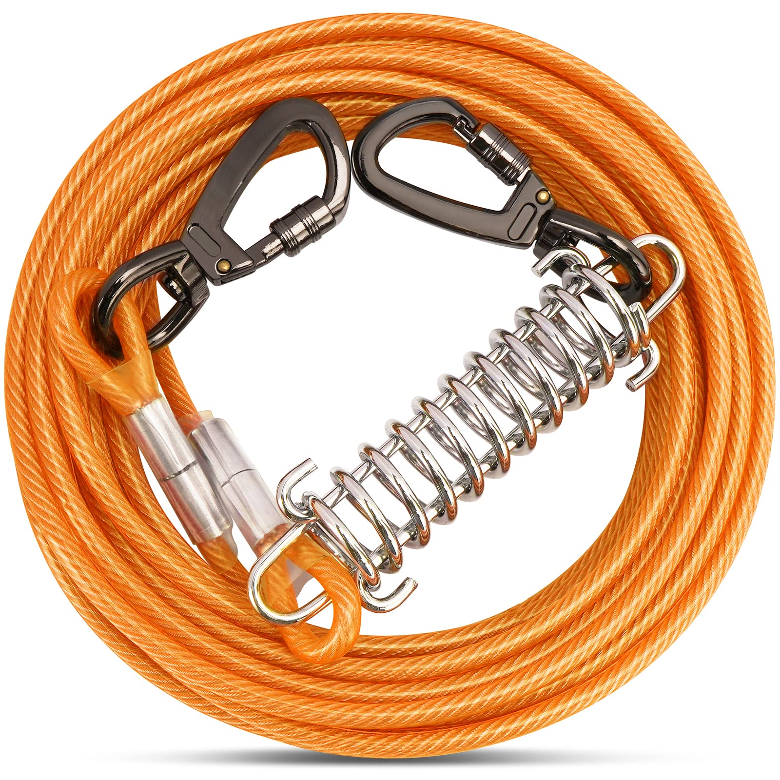 Câble d'attache orange pour chien avec crochet pivotant à ressort verrouillable, chaînes robustes pour l'extérieur pour animaux de compagnie, câbles de course pour chiens jusqu'à 226,8 kg (3 m)