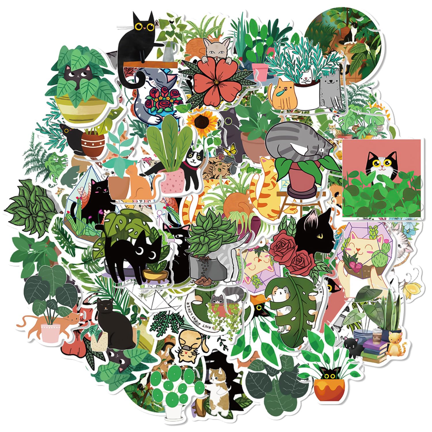 100 Cartoon Stickers, Creative Cat And Plant Stickers, Various Graffiti Stickers, Diy Decorative Stickers, Children’S Scrapbook Stickers