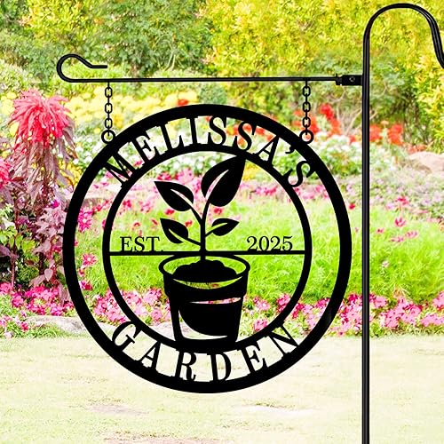 Letrero de metal personalizado para jardín, decoración de pared al aire libre, arte de pared con apellido familiar, letrero de vegetal, letrero de