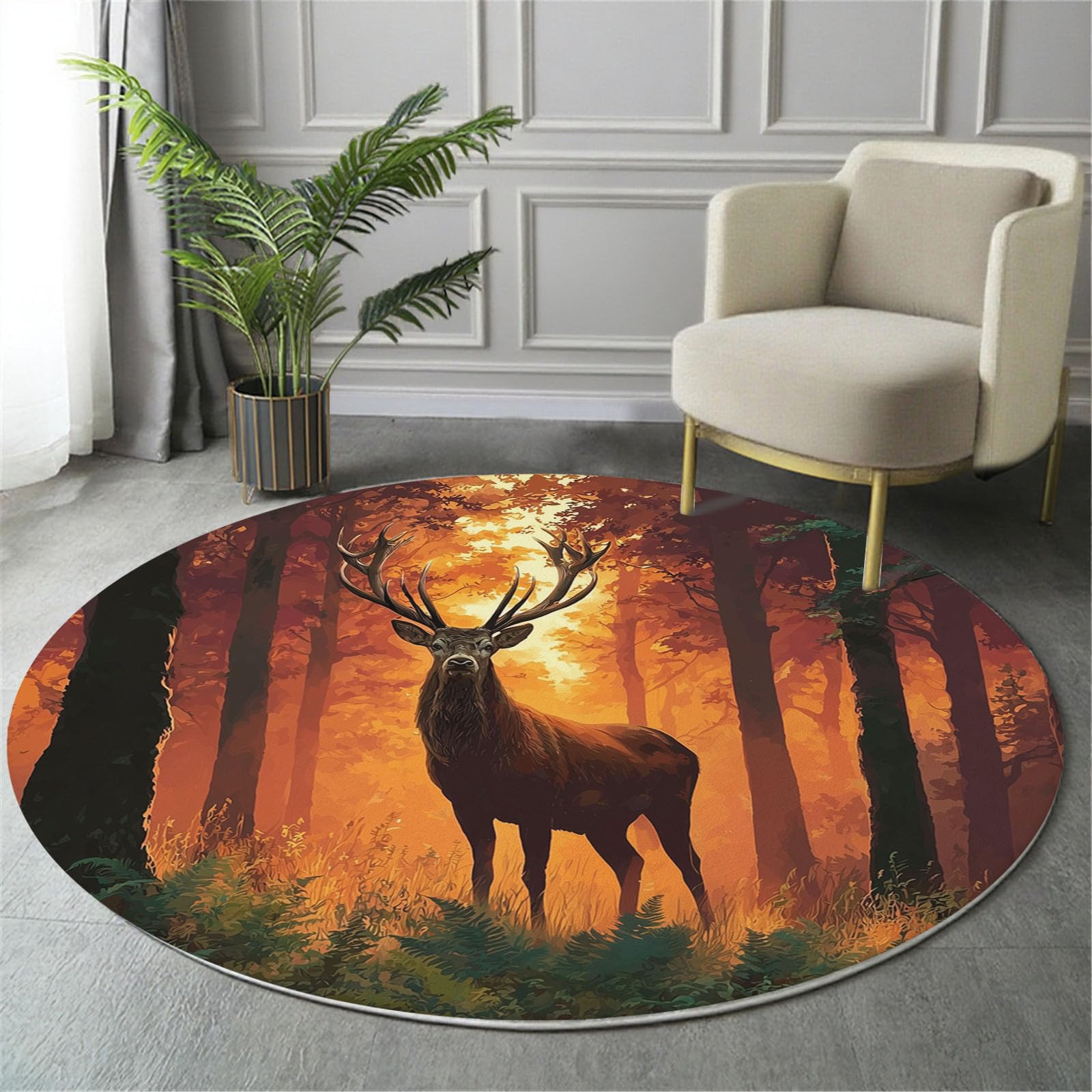 Tapis antidérapant lavable renne vintage ambre doux 80cm