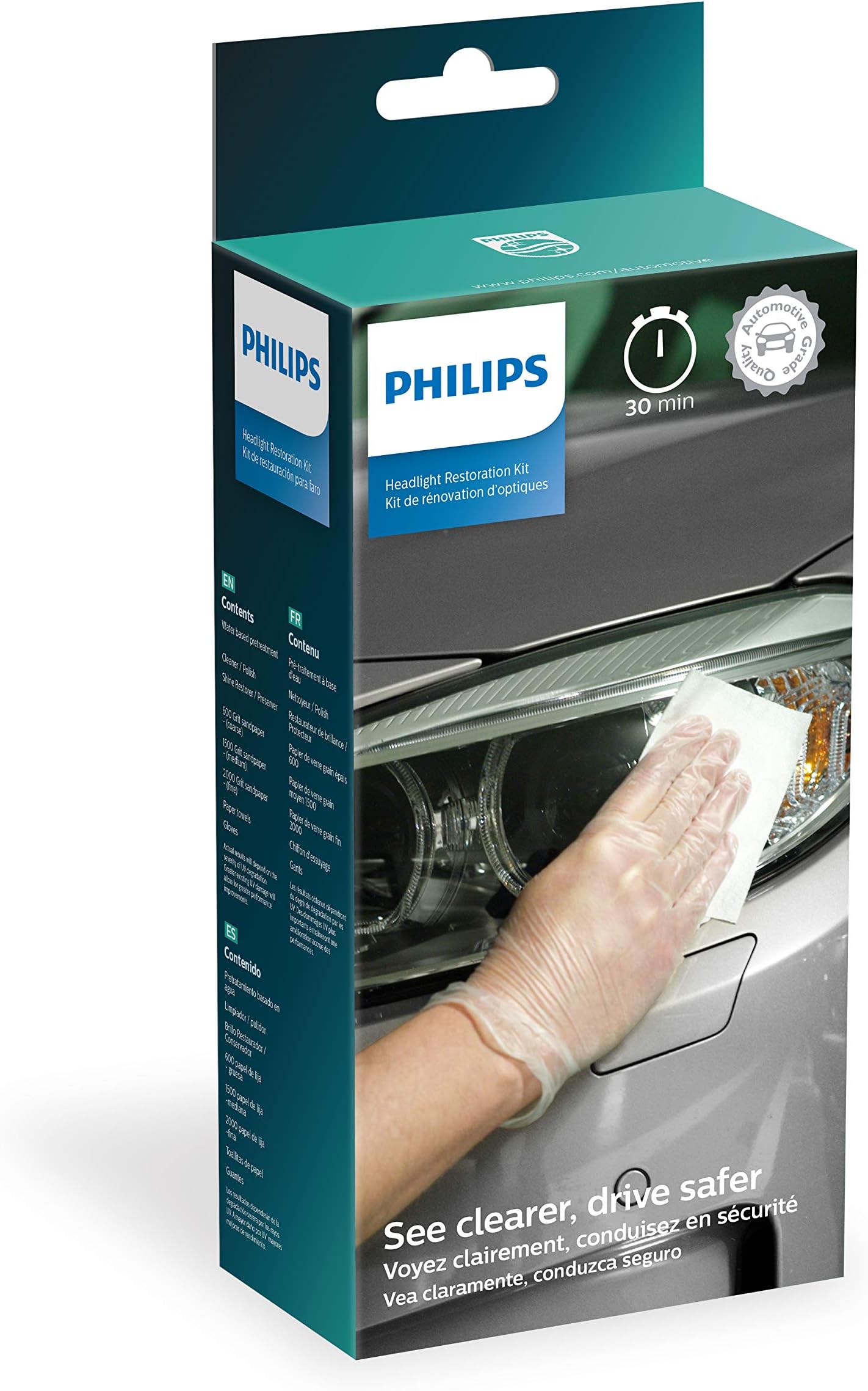 philips Headlight Restoration Kit with UV Protection - Complete Kit to Restore Headlight Lenses