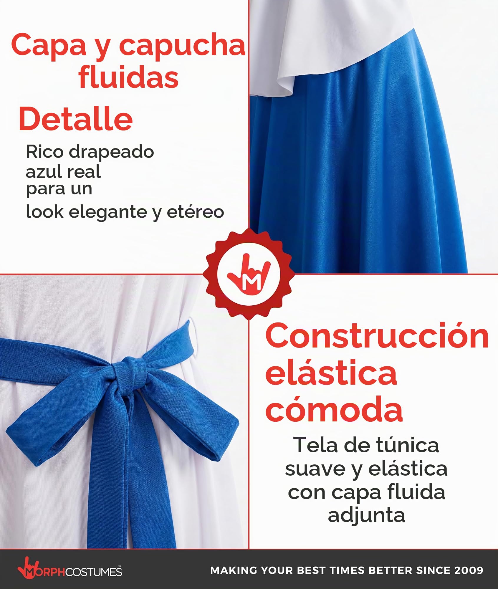 Morph Disfraz Virgen Maria Niña, Disfraz Belen Halloween Niña | Túnica Azul, Capucha, Cinturón & Capa Larga, Estilo Belén, Perfecto para Halloween, Ideal para Juegos de Rol