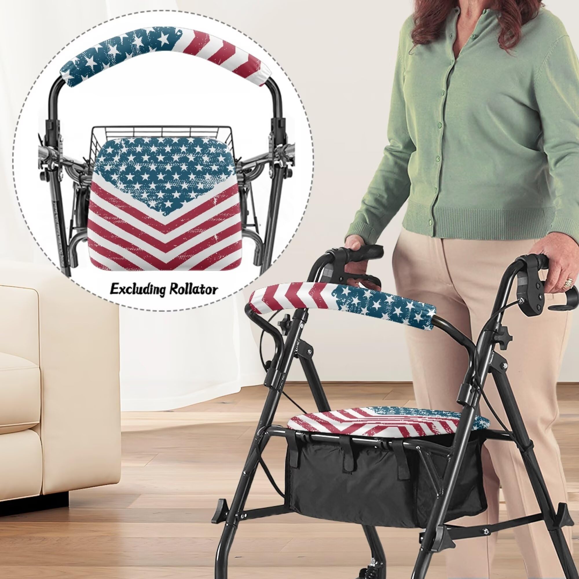 Rerteryuro Walkers for Seniors Cover Universal Fit Walker Accessories American Flag Walkers for Seniors with Seat Cover Washable Rollator Accessories Covers