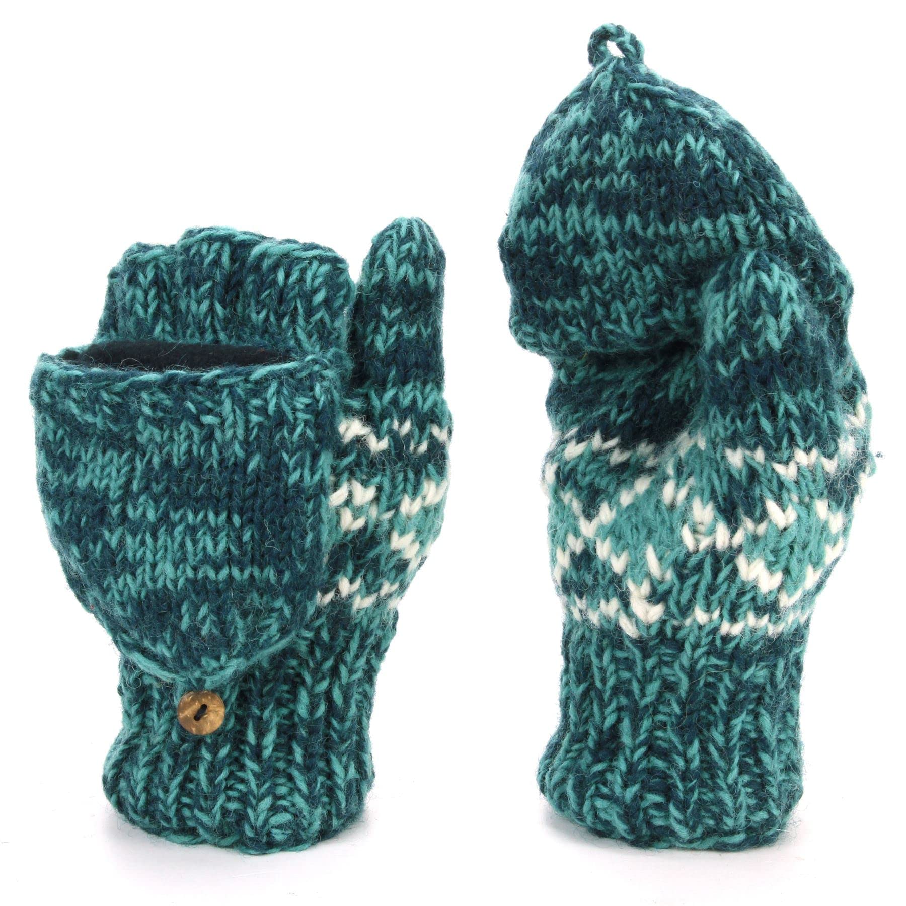 Guantes de lana tejidos a mano color Diamond Teal talla única perfectos para invierno 4