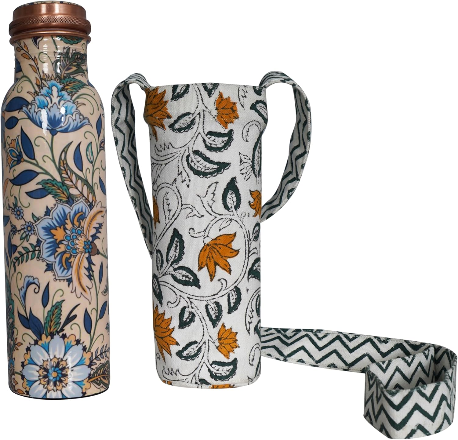 Pure Copper Water Bottle 34 Oz/1 Liter Natural Handmade Leak Proof Vessel For Drinking With Ayurvedic Health Benefits For Sports Fitness Yoga, Gym (NAVY BLUE)
