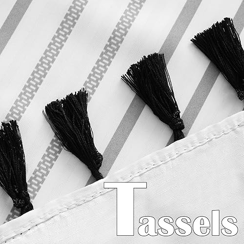 Miniatura 2 de jinchan Cortina de ducha de tela bohemia con borlas gris y blanco, cortinas de ducha impermeables modernas a rayas para baño con 12 ganchos, 70 x 72