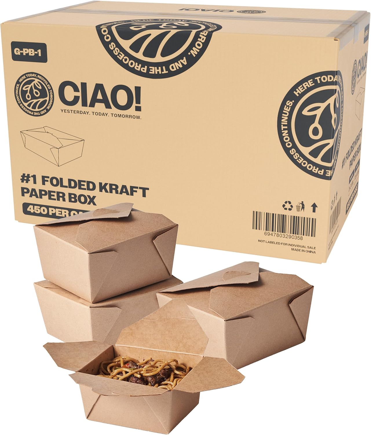 CIAO! Kraft Take Out Microwavable Food Containers, 30 oz No.1 (450/case)