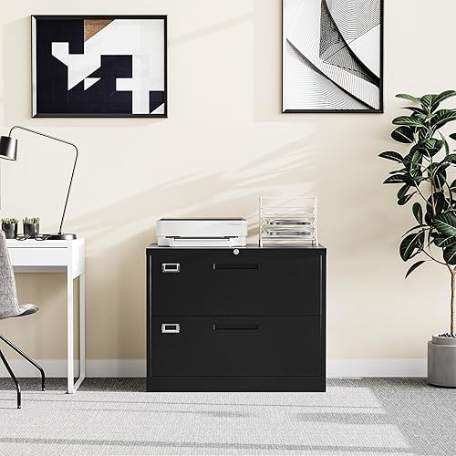 Miniatura 68 de Archivador lateral de 4 cajones con cerradura, archivadores de metal para oficina en casa, caninetes de archivos de bloqueo ancho, cabina de Negro