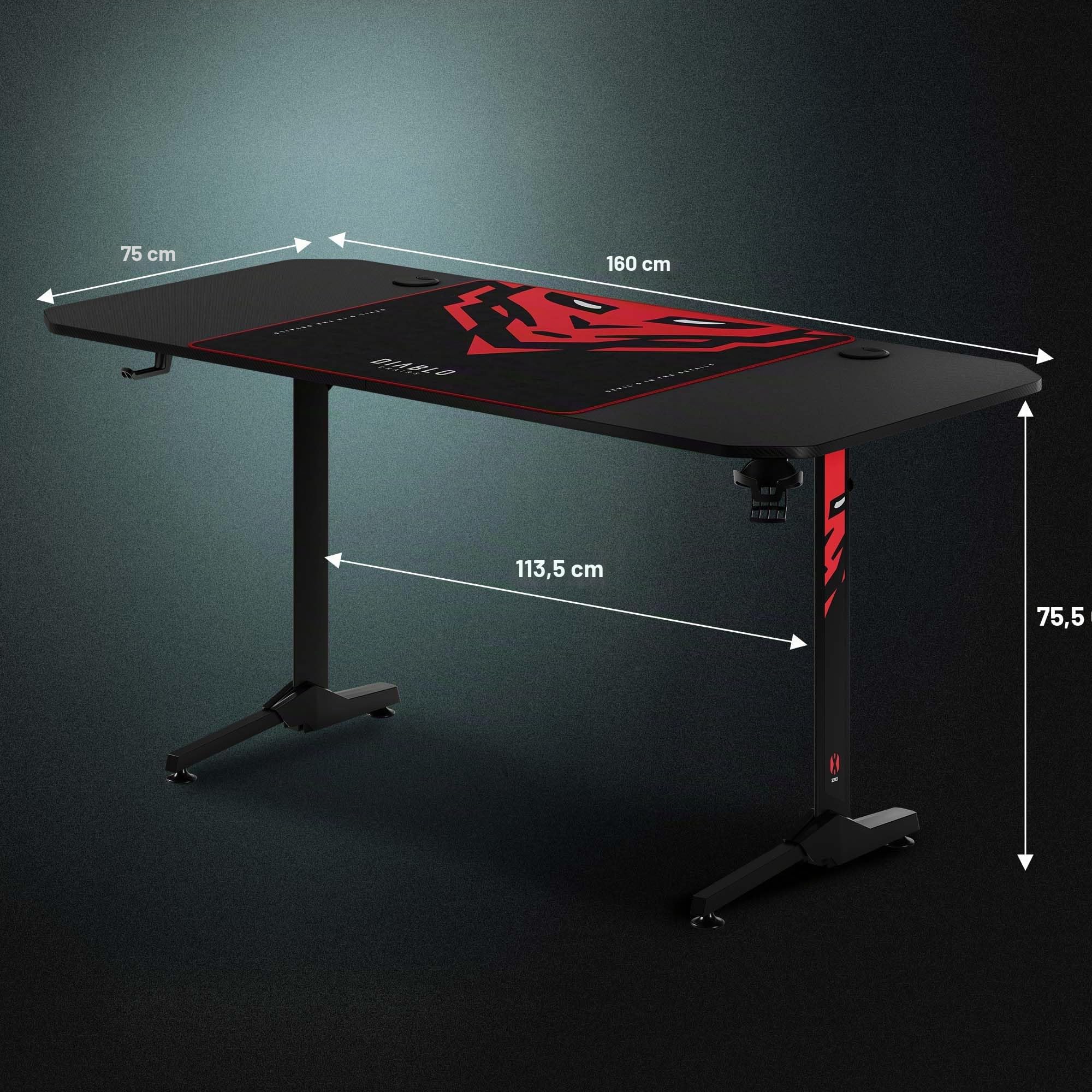 Diablo X-Mate Grand Bureau Gaming PC Ergonomique 160x75x75 cm