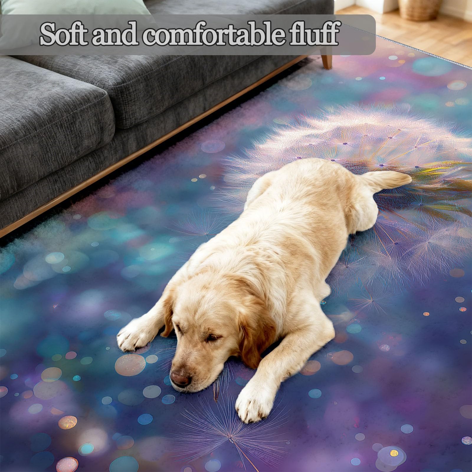 Alfombra de 140 x 200 cm, diseño de diente de león Midi Points luminoso