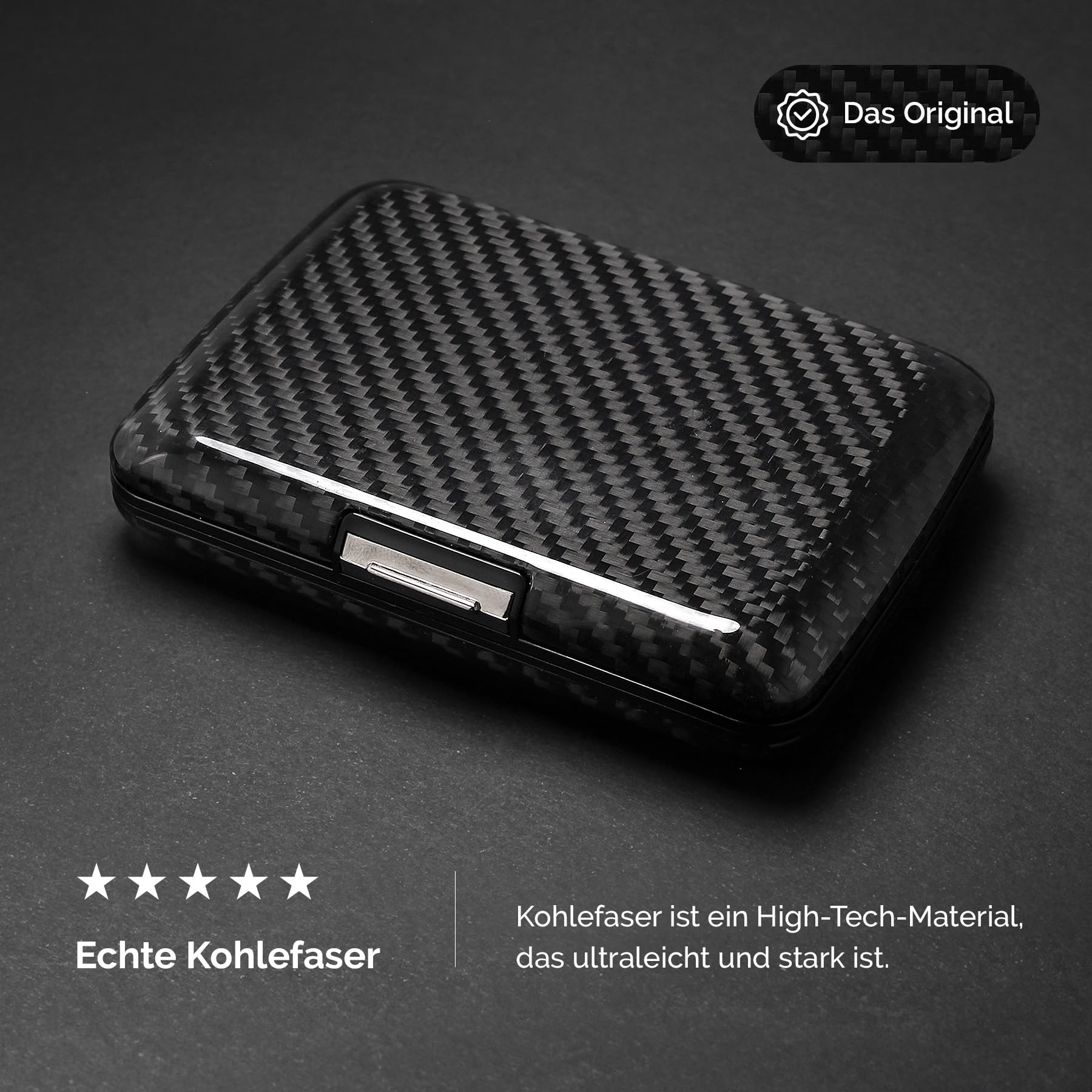 OGON Geldbörse aus Aluminium Smart Case V2 – Metallverschluss – Kartenhalter mit RFID-Schutz – Kapazität bis zu 10 Karten und Geldscheine, Echte Kohlefaser, one Size, Minimalistisch