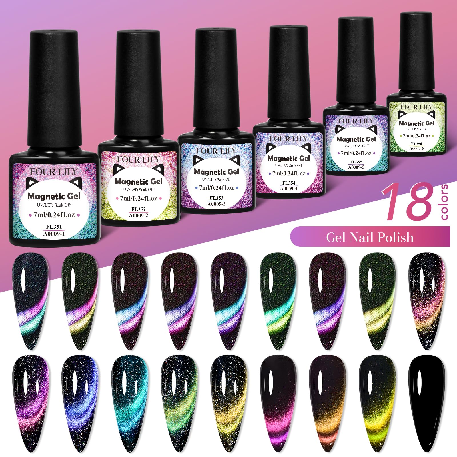 Amazon.com: Four Lily Cat Eye Gel Nail Polish Set, 18 Colors