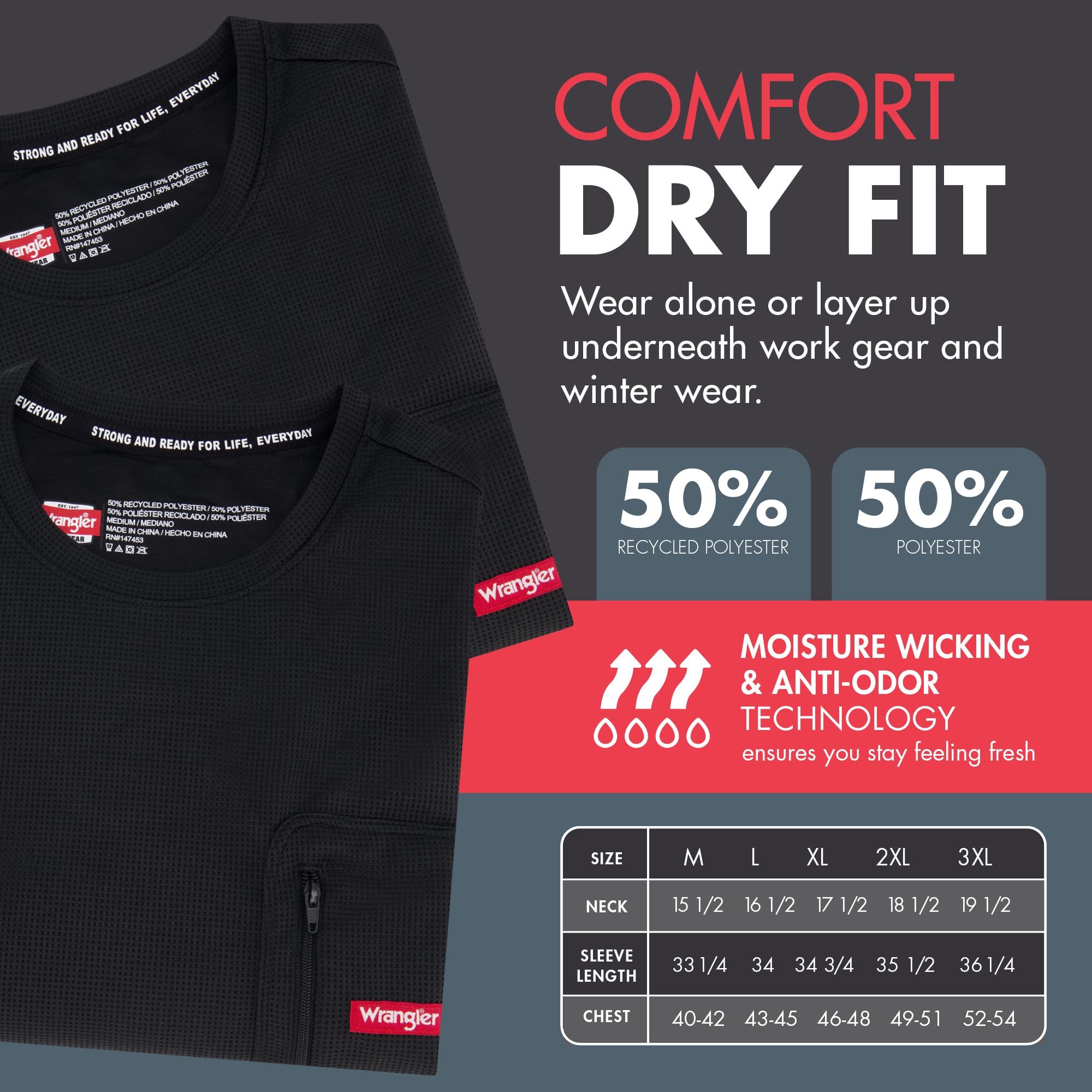 Wrangler - Maglia termica da uomo a maniche lunghe (nero) - Camicie da strato base per il freddo - Biancheria intima termica per uomo