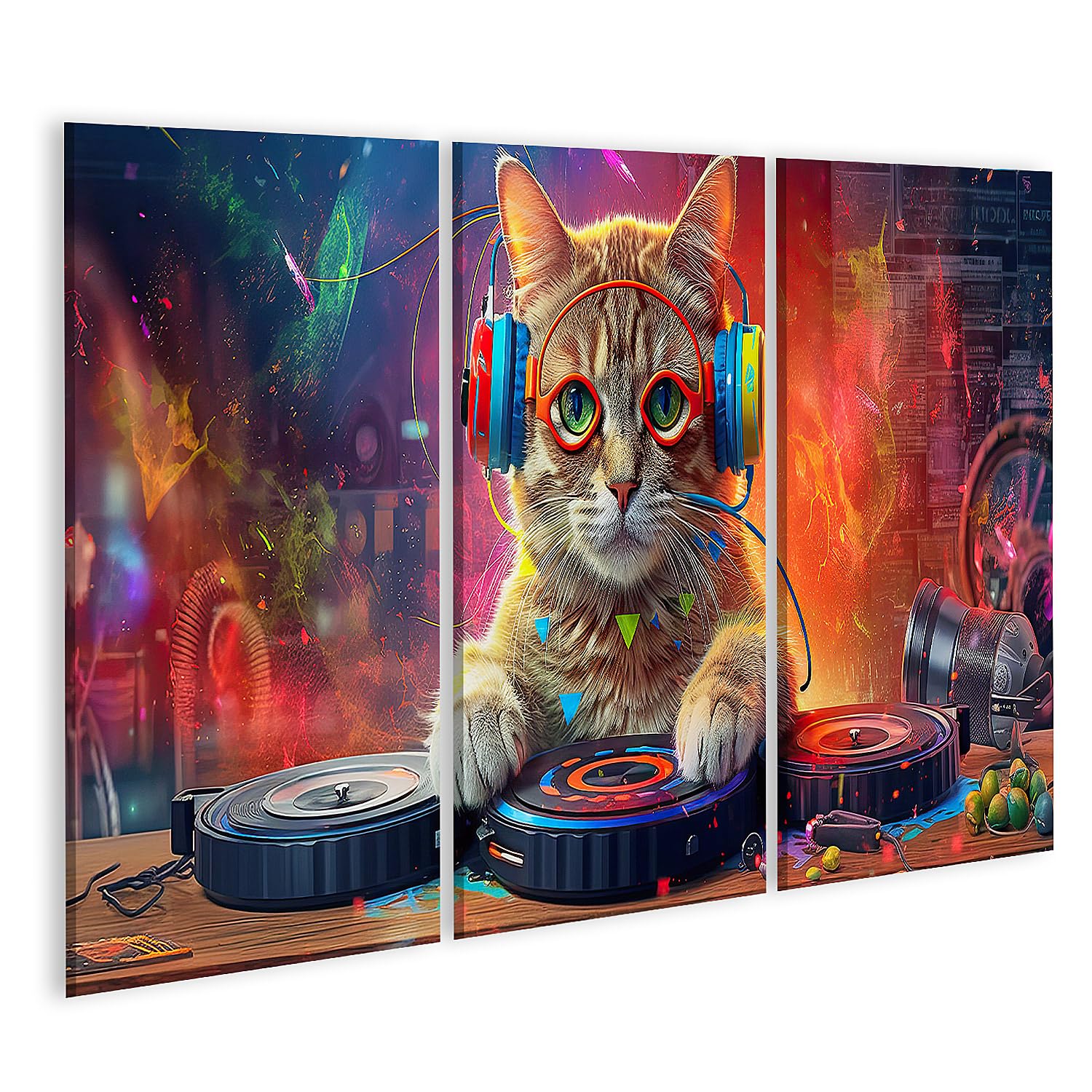 islandburner Quadro su tela per feste di gatti musica DJ cuffie elettroniche gatto colorato opere d'arte immagini murali poster