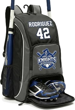 Custom Baseball Backpack for Adult & Youth, Large Personalized Softball Bag - Fence Hook, Vented Shoe & Cleat Compartment, Dual Bat Sleeves - Fits All Bat Sizes