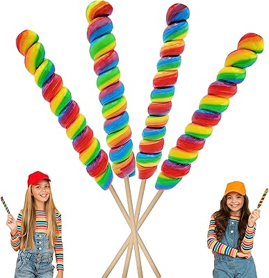 Jumbo Rainbow Twist Swirl Lollipop, Mixed Fruit Flavor, Individually Wrapped, 12" Inch Sucker (56 Grams Per Sucker) (4-Pack)