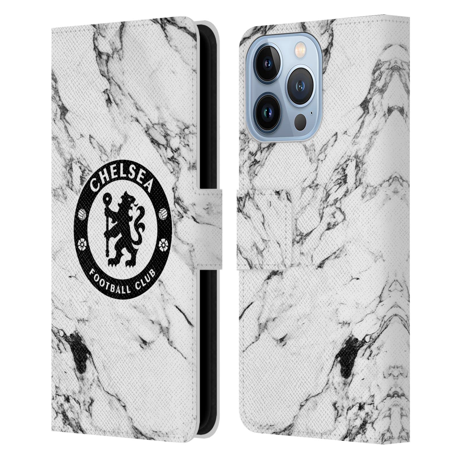 Head Case Designs Officially Licensed Chelsea Football Club White Marble Crest Leather Flip Case Compatible With Apple iPhone 13 Pro