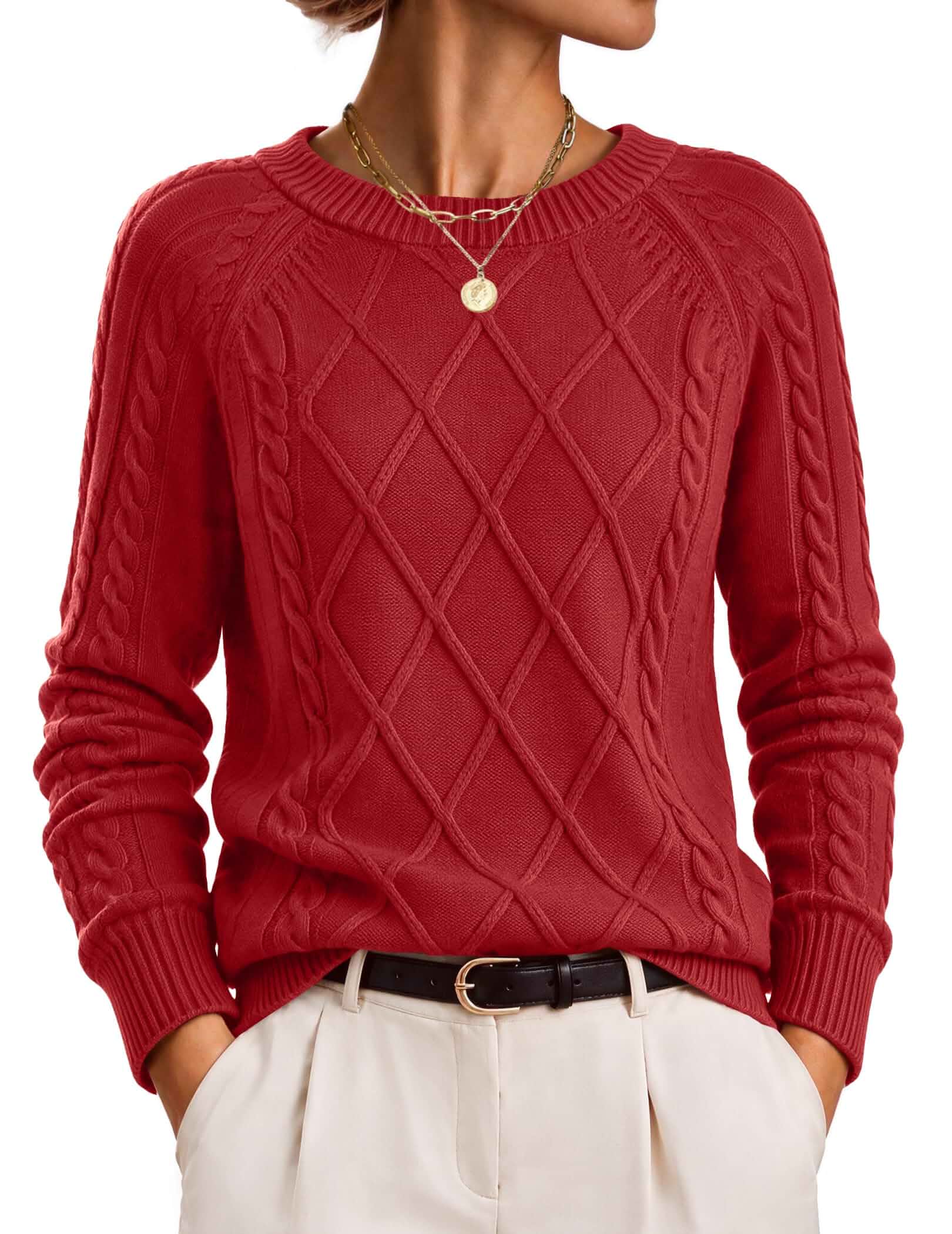 Zeagoo Womens Cable Knit Sweaters Crew Neck Long Sleeve Tops Fall Clothes Cotton Pullover Sweater,Cute Tops,Chunky Winter Clothing,Loose Fit Dressy Casual Outifts,Cozy Fall Fashion 2026