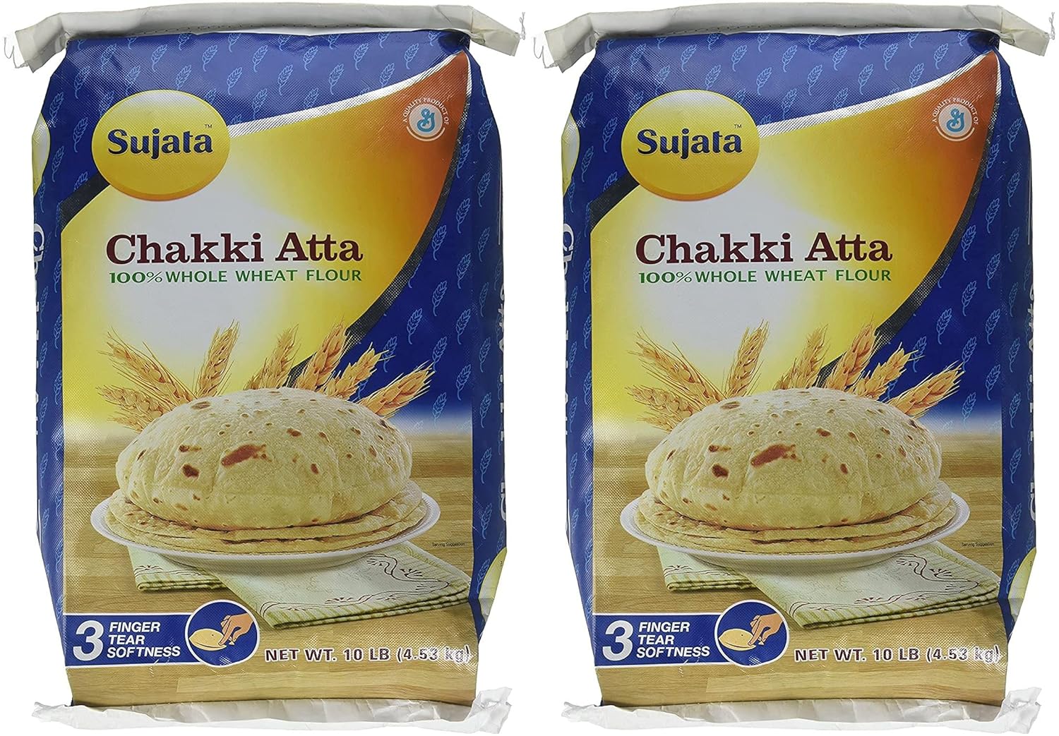 Sujata Chakki Atta, Whole Wheat Flour, 10Pound Bag Pack